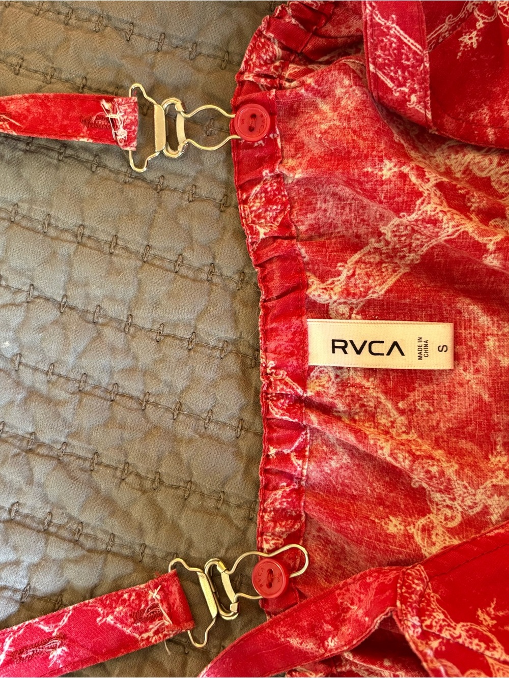 RVCA Red Patterned Button-Front Mini Sundress - Picture 6 of 7